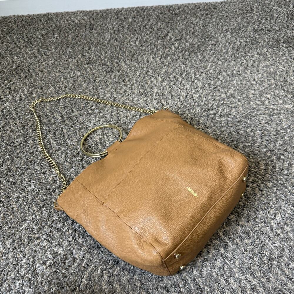 Thacker NY Camel Brown Leather O Ring Satchel Handbag Chain Strap Crossbody